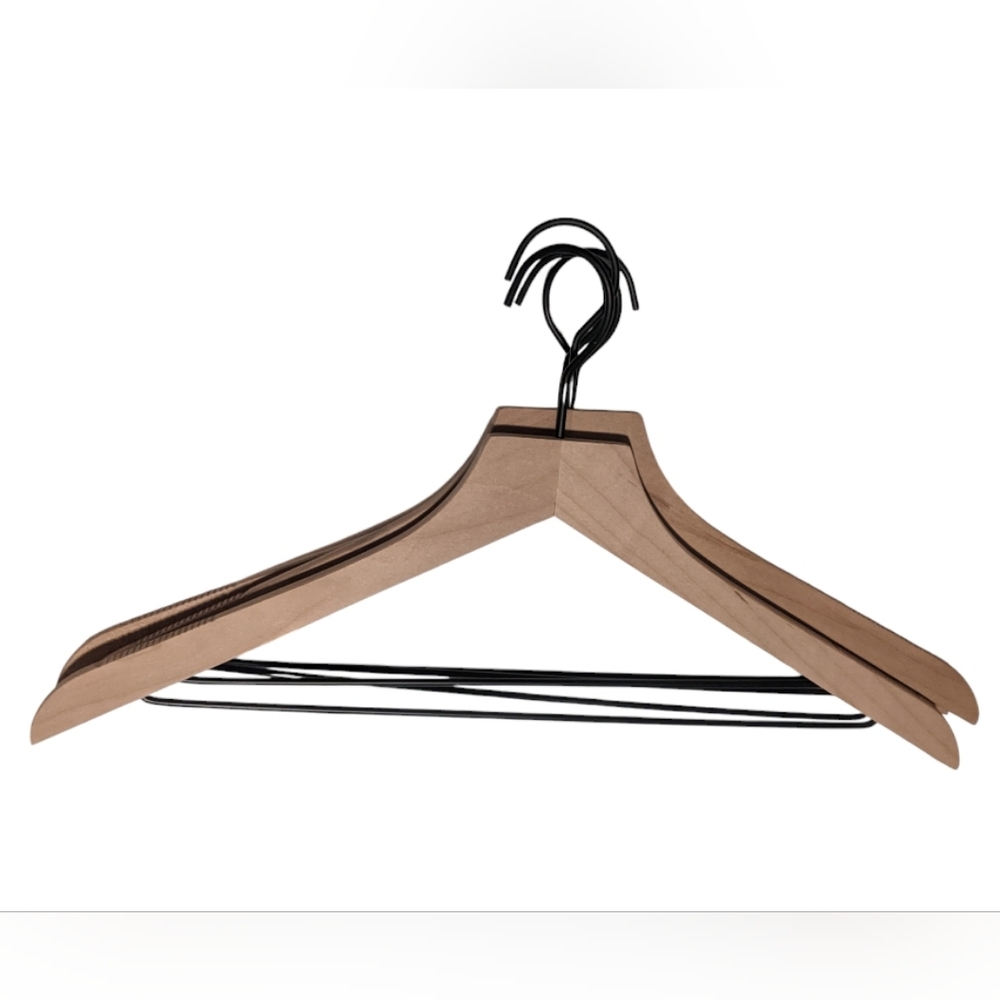 Wooden Clothes Hangers 5pc Set Metal Hook Closet Storage